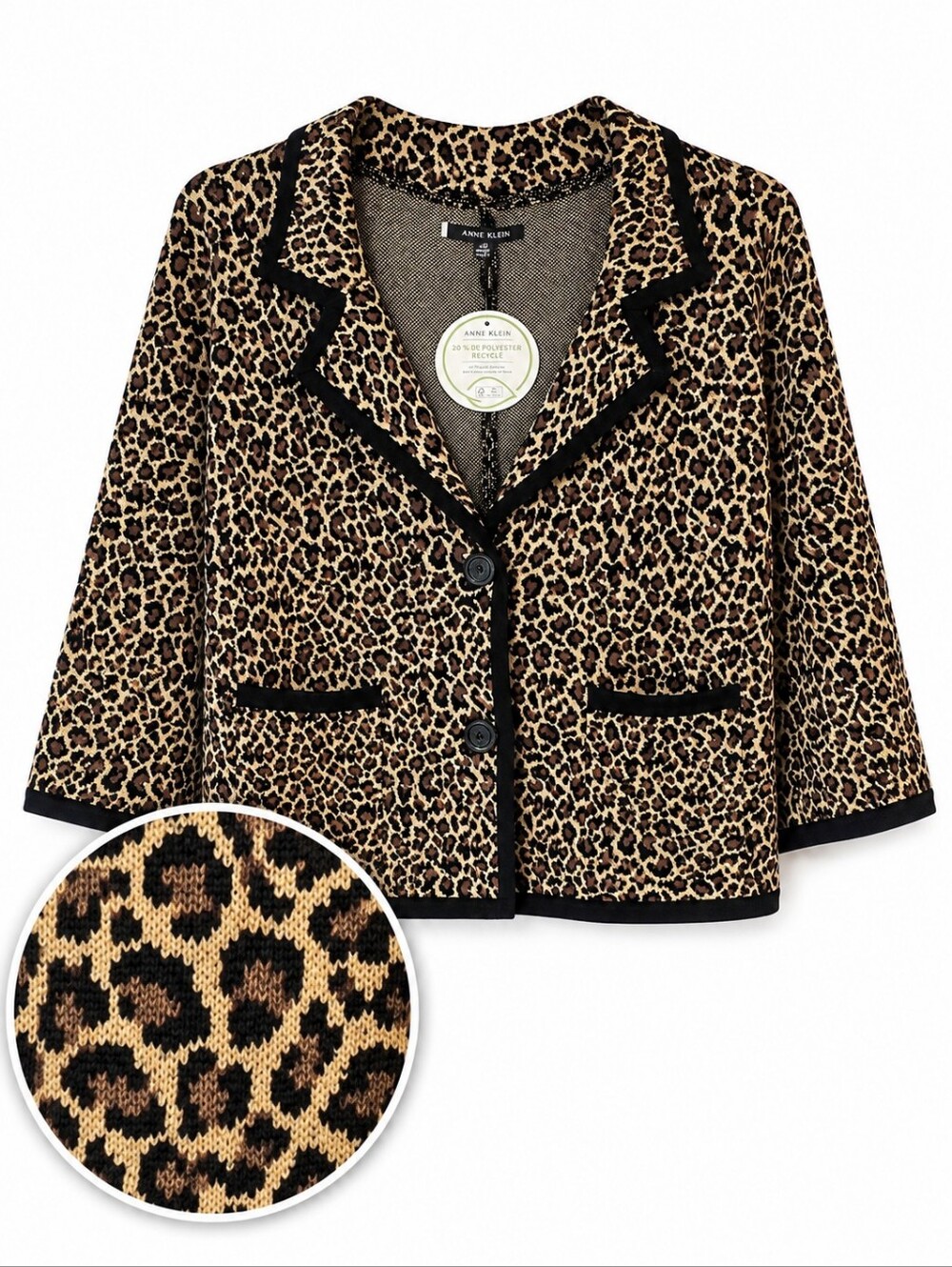 Anne Klein Leopard Print Knit Blazer Jacket – Black Trim - NWT – Women's XS